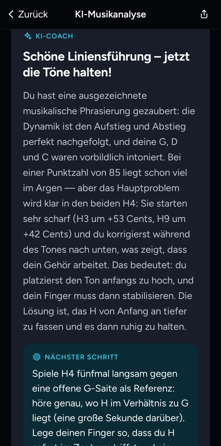 Feedback des KI-Coachs mit dem nächsten Schritt