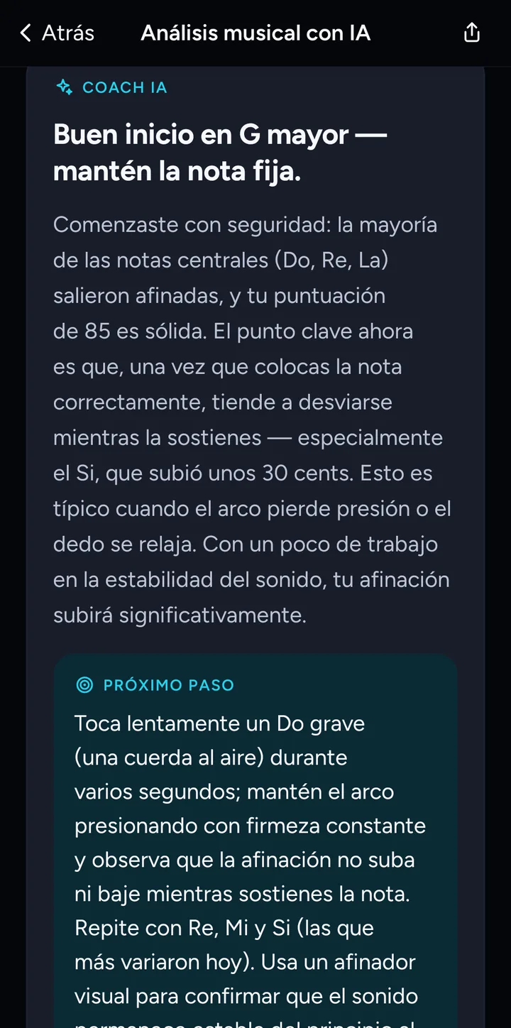 Comentario del coach de IA con el próximo paso