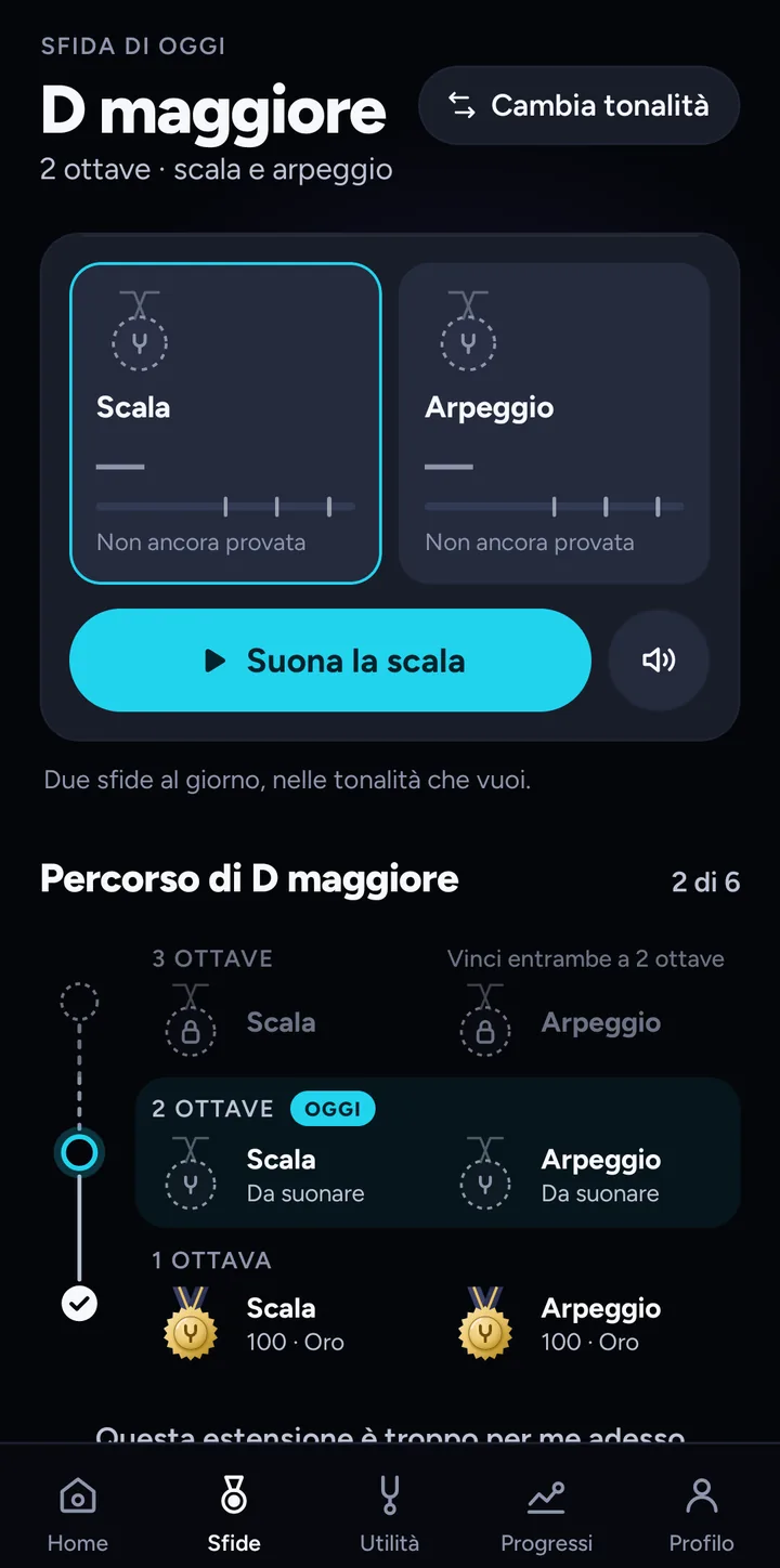 Sfida quotidiana: scala e arpeggio con medaglie