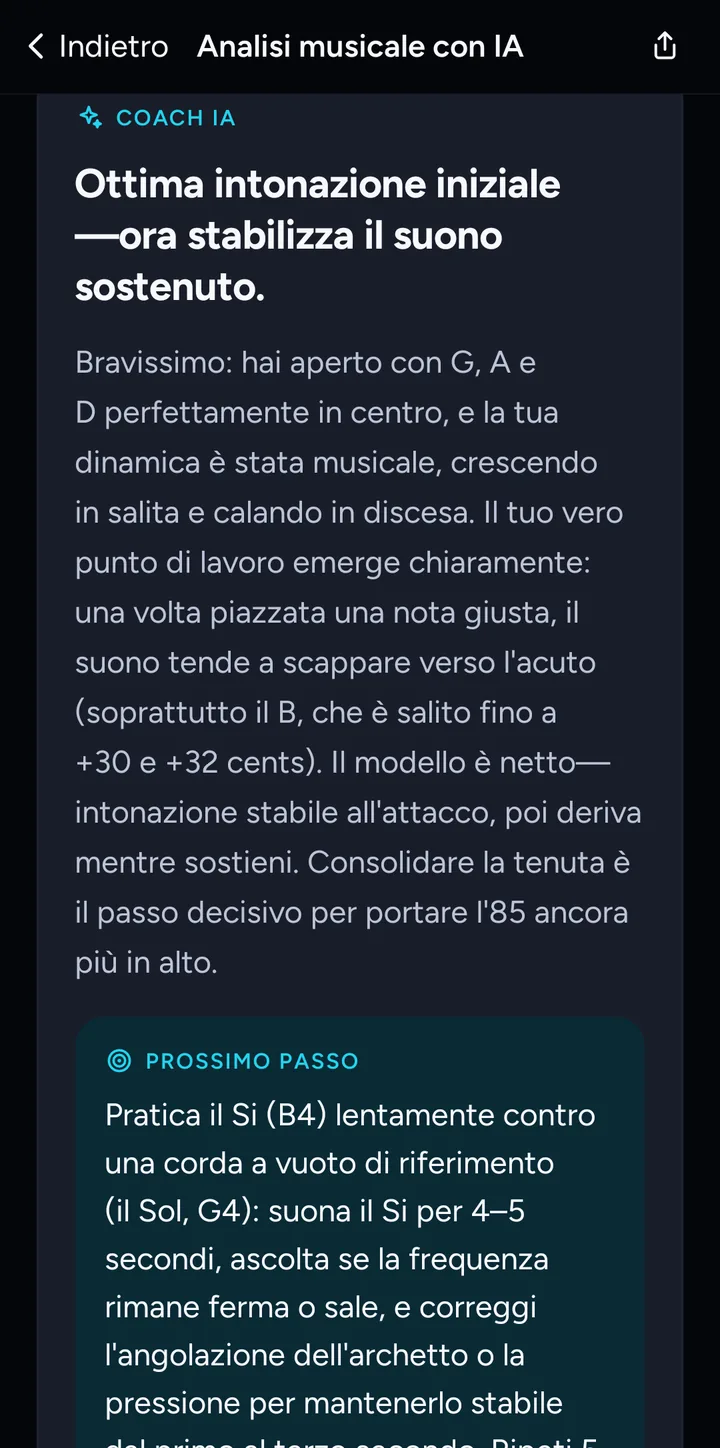 Feedback del coach IA con il prossimo passo