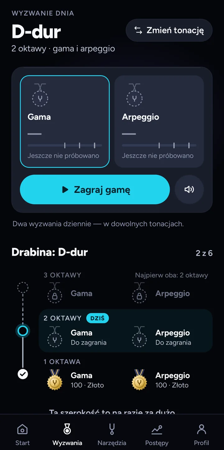 Codzienne wyzwanie: gama i pasaż z medalami