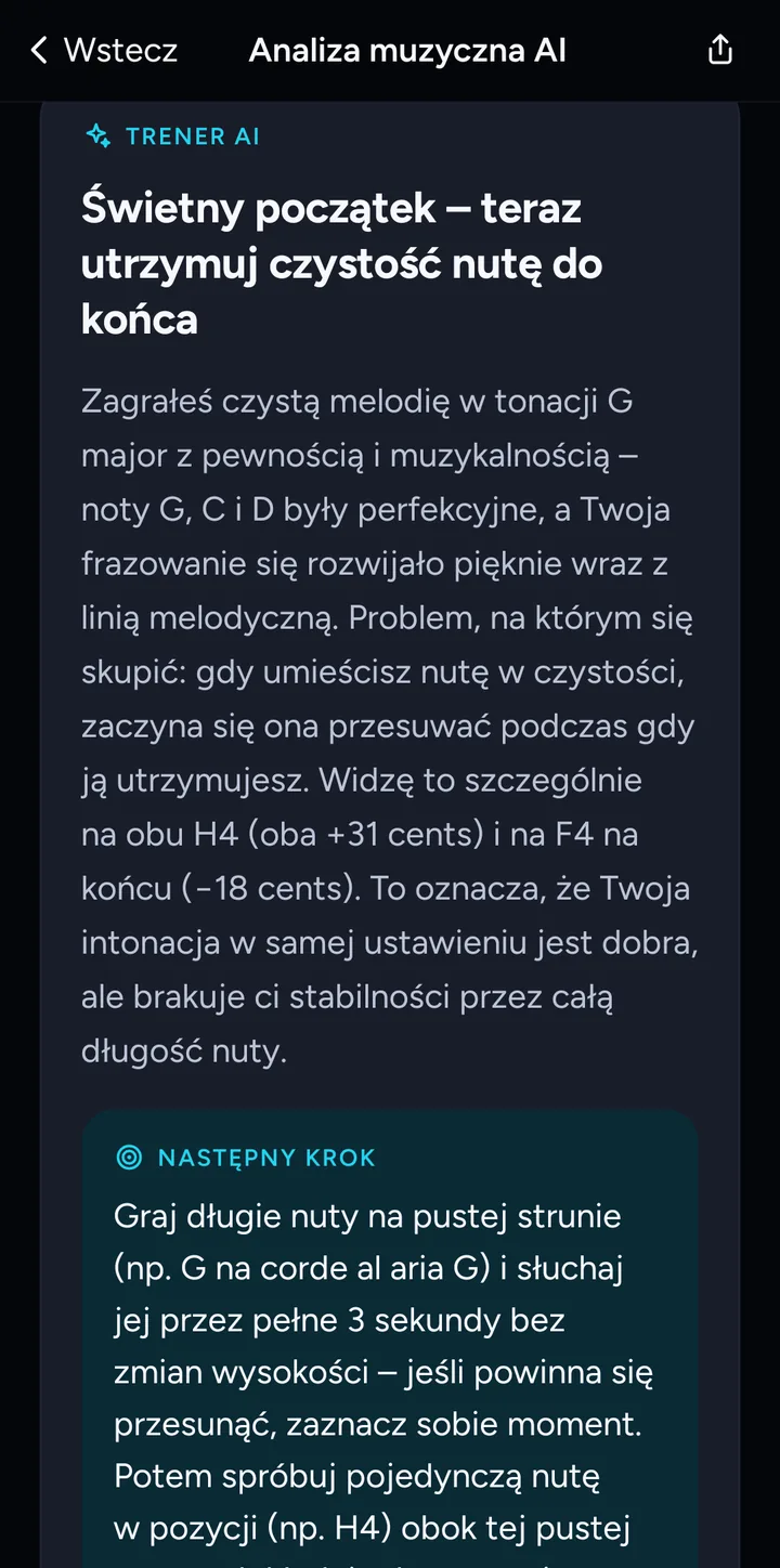 Uwagi trenera AI z następnym krokiem