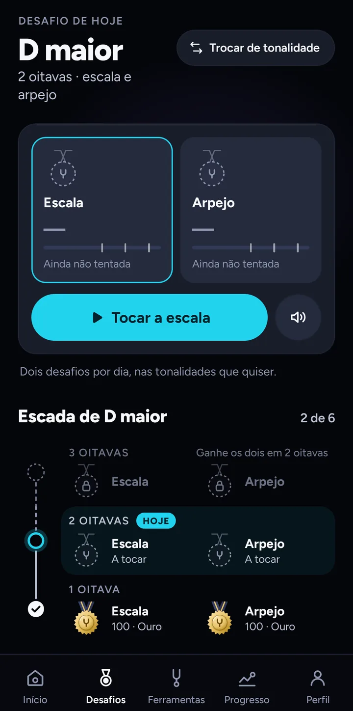Desafio diário: escala e arpejo com medalhas