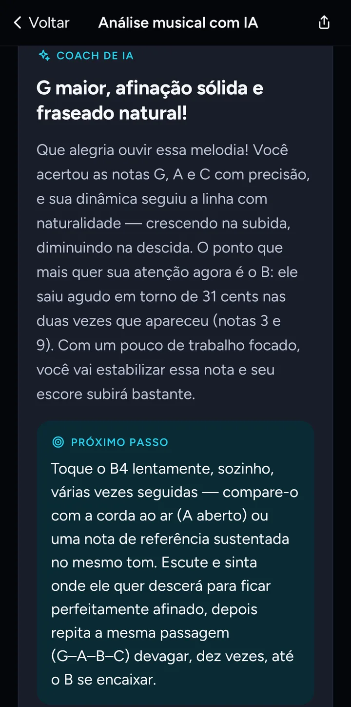 Feedback do coach de IA com o próximo passo