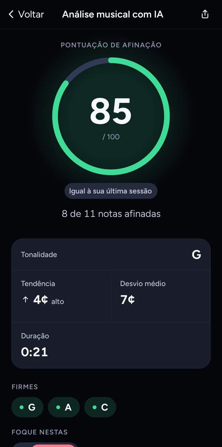 AI Music Analysis: pontuação de afinação de 0 a 100
